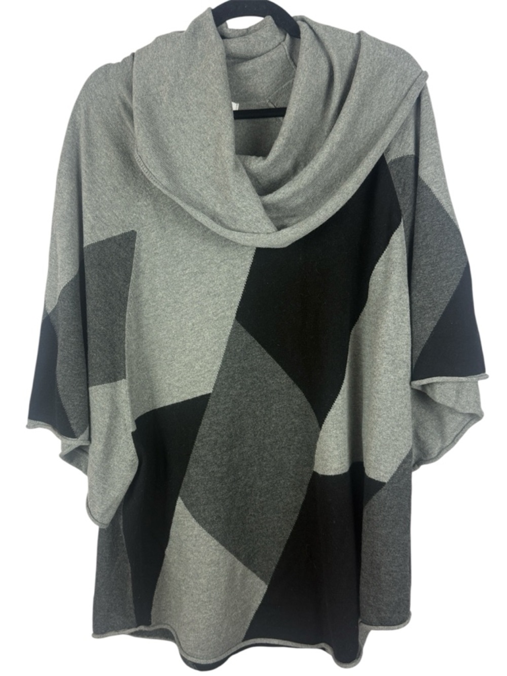 Style & Co. Cotton Angora Rabbit Hair Blend Gray Black Geometric Cowl Neck Top